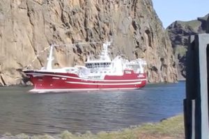 Nyt fra Færøerne uge 8 - foto: VE-1 Haimaey landede 2.400 tons lodde efter kun ét kast syd for Island