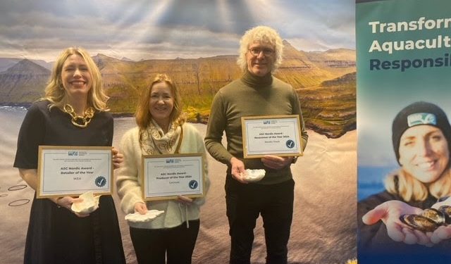 Den første ASC Nordic Awards blev afholdt onsdag den 22. januar 2025 under Nordic Seafood Summit i Göteborg, Sverige. Priserne hylder ASC-certificerede partnere i Norden, der har gjort en særlig indsats for ansvarligt fiskeopdræt og bæredygtighed i fiskeindustrien. foto: ASC