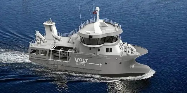 Norsk udviklet proces-båd vil få en slagte-kapacitet på 60 tons fisk i timen Foto: Volt Harvest 1 - FMV