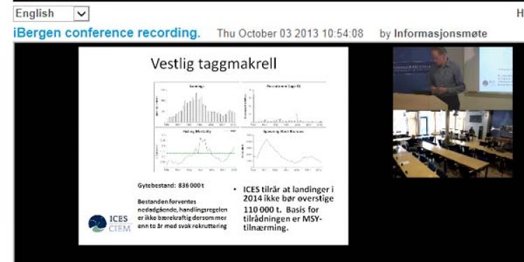Norsk pressekonference sendes direkte på Webcast efter kvoteråd for makrel .  foto: fra Webcast i Bergen - Havforskningsinstituttet