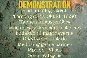 HO 6 Thyra, der er en mindre muslingeskraber er pludselig blevet ufrivilligt midtpunkt i en demonstration mod muslingeskrab der vil foregår på havnen i Augustenborg torsdag eftermiddag den 31. oktober kl 16.30. foto: Valkyrie sportsfiskerforening