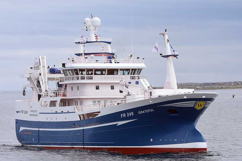 Read more about the article Nybygning FR249 Grateful, 69,95 m pelagisk trawler leveret til Skotland