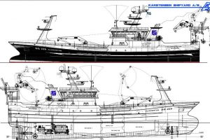 Nye »CLIPPERTON« udrustes pelagisk til både industri og konsum .  Illustration: Clipperton GG 229 - Karstensens Skibsværft