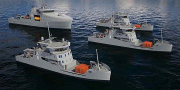 Forsvarsministeriet har officielt underskrevet kontrakten på Søværnets nye kombinerede havmiljø- og minelægningsfartøjer. Skibene skal bygges i et tæt samarbejde mellem blandt andre Karstensens Skibsværft og Hvide Sande Shipyard. De første stålplader er allerede skåret, og de topmoderne krigsskibe forventes at stikke til søs i 2029. foto. Forsvaret