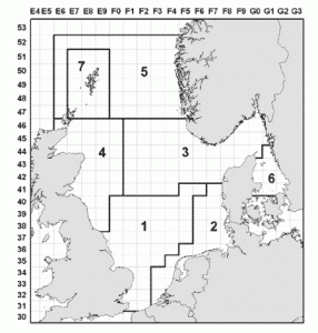 ICES-områder i forbindelse med Tobis-kvote. Illustrattion: ICES