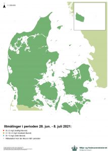 kort 1: Kortet viser situationen juli 2021: Gode iltforhold de fleste steder