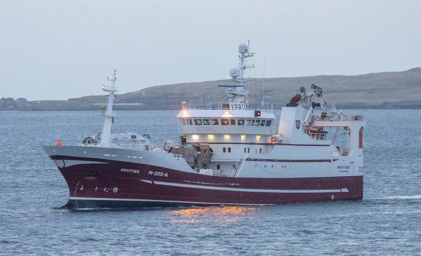 I Fuglefjord landede trawleren **Birita** i sidste uge 755 tons makrel til Pelagos. foto: Sverri Egholm