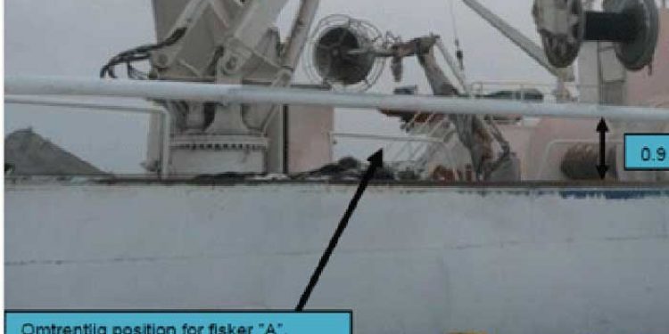 Undgå overbordfald -  Advarsel til notskibe. Foto fra DMAIB’s rapport - søfartsstyrelsen