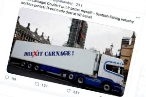 Brexit-ballade i London: Fiskebiler spærrer det britiske parlament og Downing Street
